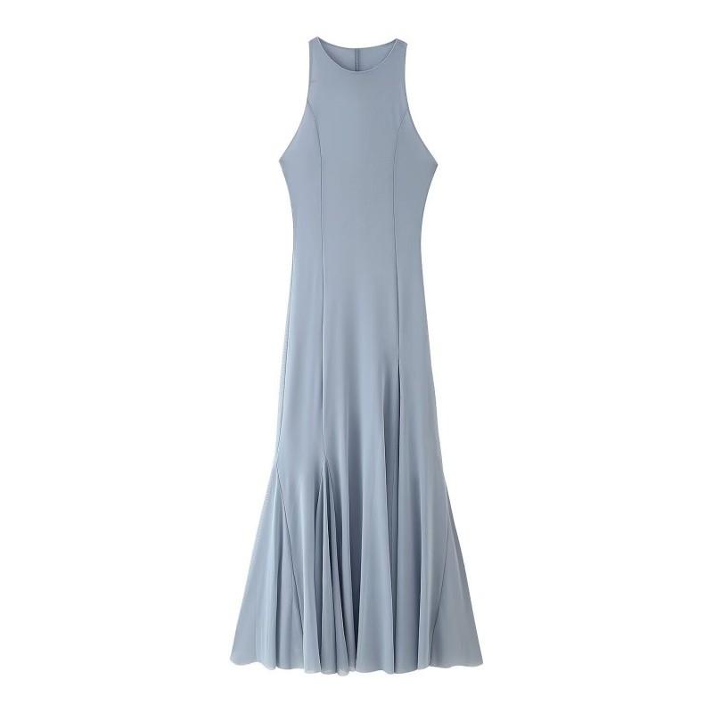 European American Women s Clothing Summer Sexy Wave Wide Swing Silk Mesh Sleeveless Dress S