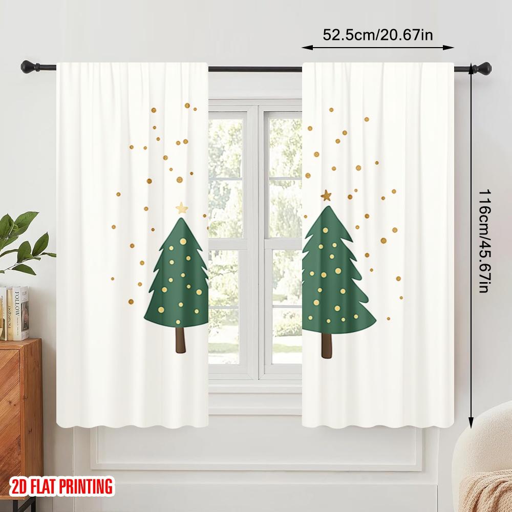 2 Stück, 2D-Ebene Druck Kreative Vorhänge Weihnachtsbäume Goldene Punkte (3) Vielseitiger Polyesterstoff (ohne Stange) Home Decor Ldeal