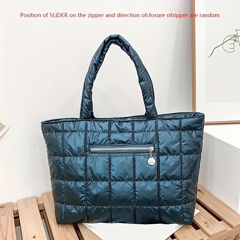 

Зимняя теплая сумка-тоут для женщин, нейлоновая стеганая, большой вместимости, женские наплечные сумки для женщин, пуховики-сумки синий
