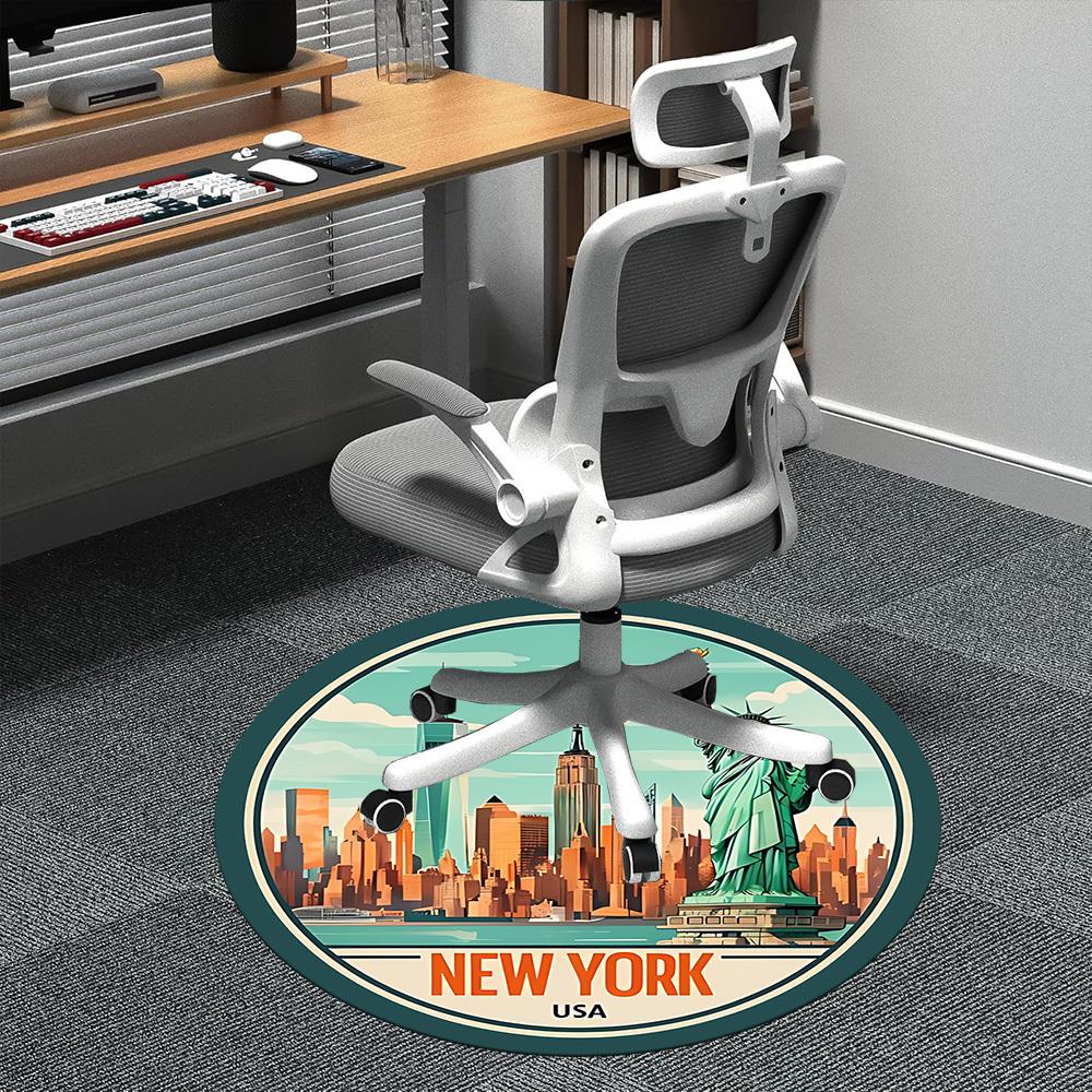 1pc New York Cityscape Office Round Area Rug, Indoor Mat Suitable ForOffice, Under Office Chairs Bedroom Living Room Home Decor, Room Deco,  N72