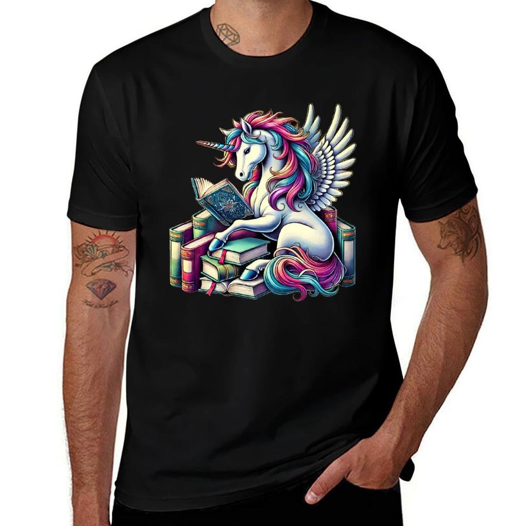 Unicorn Reading Book Reader Bookworm Unicorn Lover Tshirt Casual Graphic Print Tee