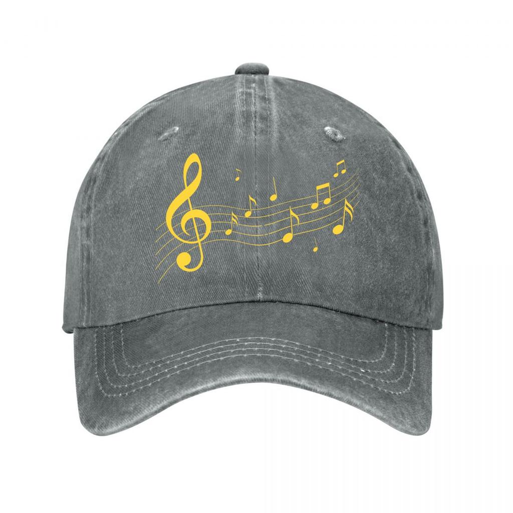 Golden Treble Melody Notes Artwork Washed Baseball Cap Outdoor For Womens Unisex FeUnisex Dad Hat