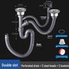 Thickened Double Kitchen Sink Drain Pipe Set with Steel Strainers