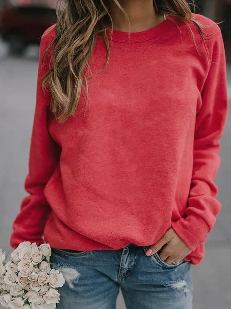 Women's Crew Neck Long Sleeve T Shirt Loose Fit Casual Solid Color Basic Top Daily Pullover Tee