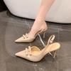 Fashion Designer Pointed Toe Back Strap Heeled Sandals Women Sexy Red Thin Heels for Women Elegant Bow Party Dress Shoes