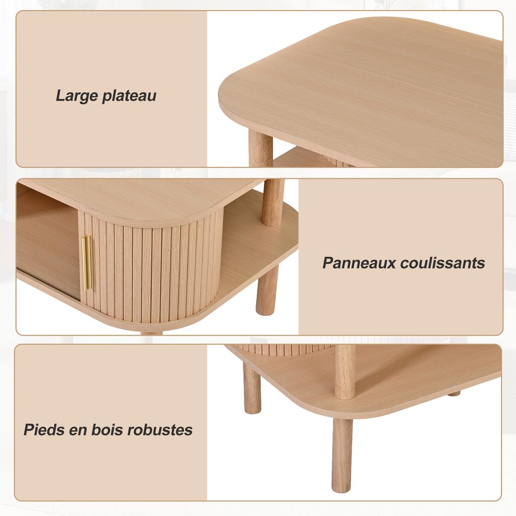 Stolik Kawowy 110×55×45cm wykonany z MDF, Stolik do Salonu z Drzwiczkami Rolowanymi, Otwarta Przegroda do Przechowywania, Nośność do 60 kg, Kolor Drewna
