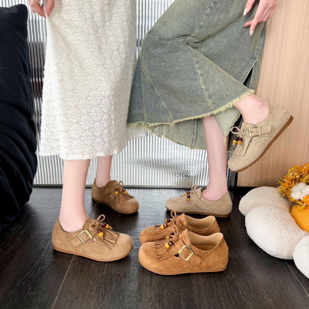 Birken Single Shoes Women's 2025 Spring and Autumn New Versatile Soft Sole Birken Round Head Tassel One Pedal Lazy Doudou Single Shoes
