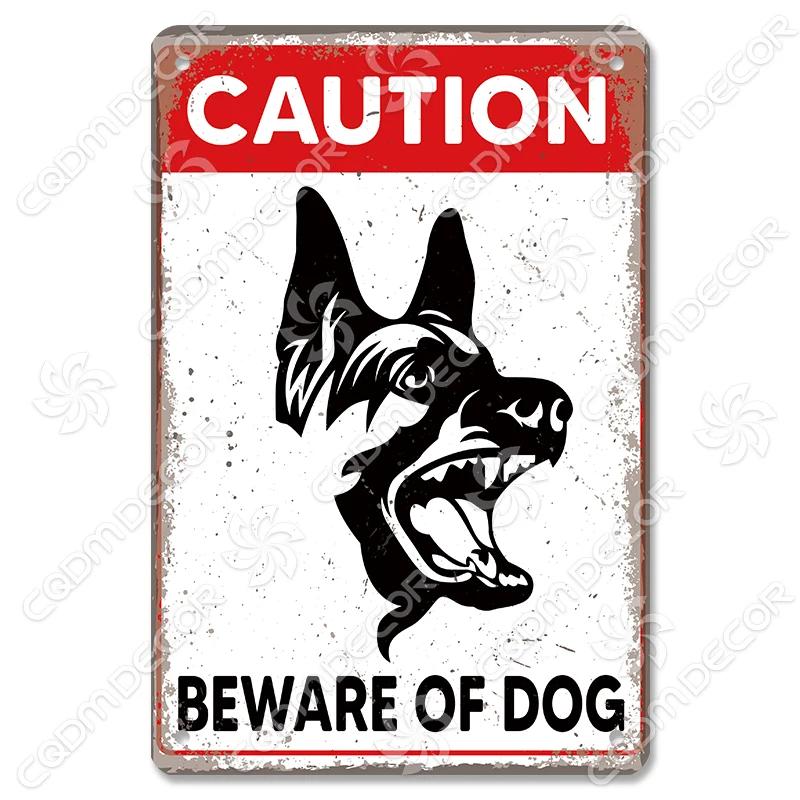 Beware of Dog Warning Tin Sign Metal Plate Caution Danger Dogs Vintage Poster Metal Plaque Garden Backyard Farm Home Wall Decor