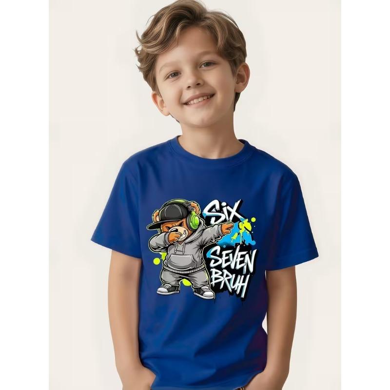 Trendy Brand Letter Personalized Printed Children's T-shirt 100% Pure Cotton New Parent-child Casual Round Neck T-shirt