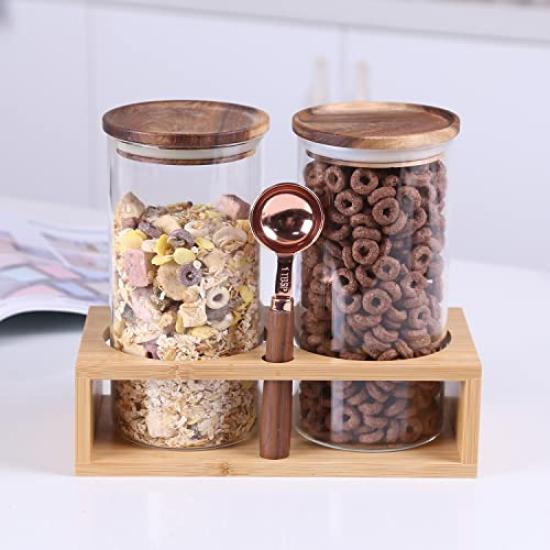 Recipient de depozitare a boabelor de cafea de bucătărie, sticlă de sticlă etanșă, sticlă de depozitare a proteinelor, recipient de depozitare cu lingură de sare, zahăr, condimente, sticlă