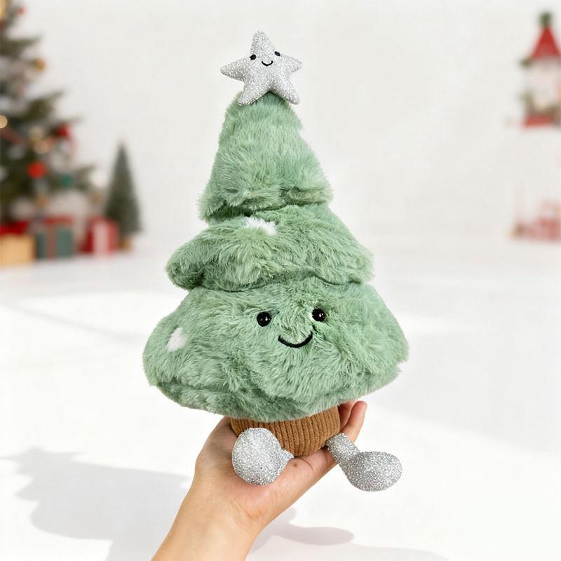 Holiday Christmas Tree Plush Pillow With Soft Short Plush For Kids Room Decor