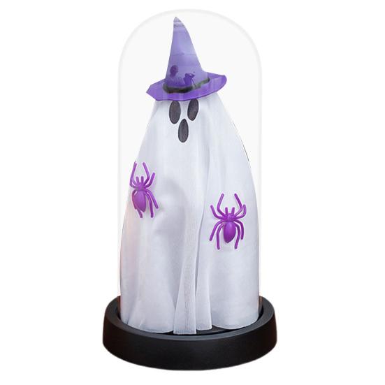 Yousheng Halloween Ghost Decor Light Up Ghost in Glass Cloche with Wood Base Cute Ghost Night Light Decoration for Table Shelf Fireplace Room Decor