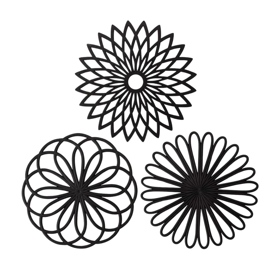 

RegiProb Silicone Trivets, Set of 3, Geometric Pattern, Heat-Resistant, Non-Slip, Round, Black