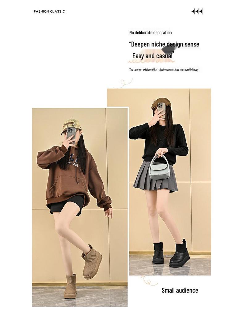 Women's Fleece-Lined High-Top Snow Boots, 2025 Winter Collection - Trendy Korean Style, Thickened for Warmth, Short Design