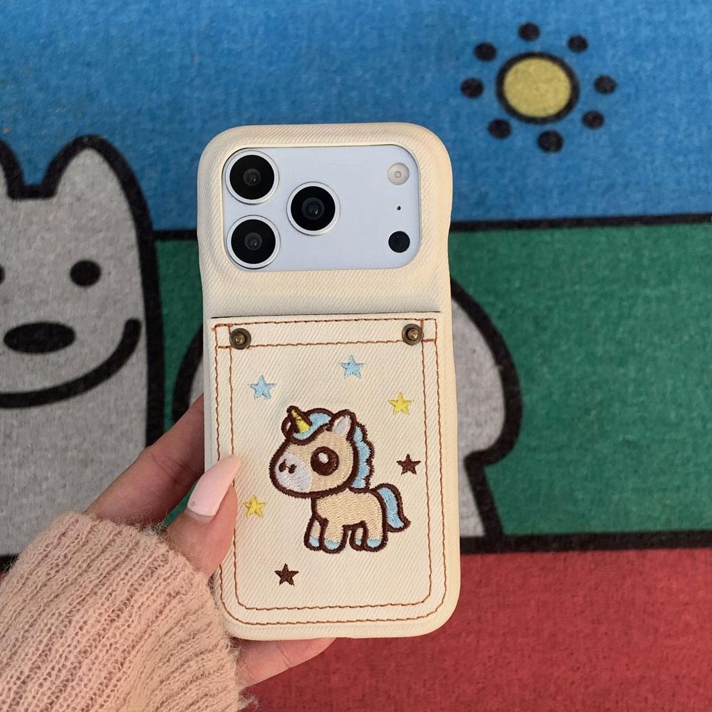Denim Embroidered Maca Bag for Apple 17Promax Mobile Phone Case iPhone16 Stars 15 Creative 14/13