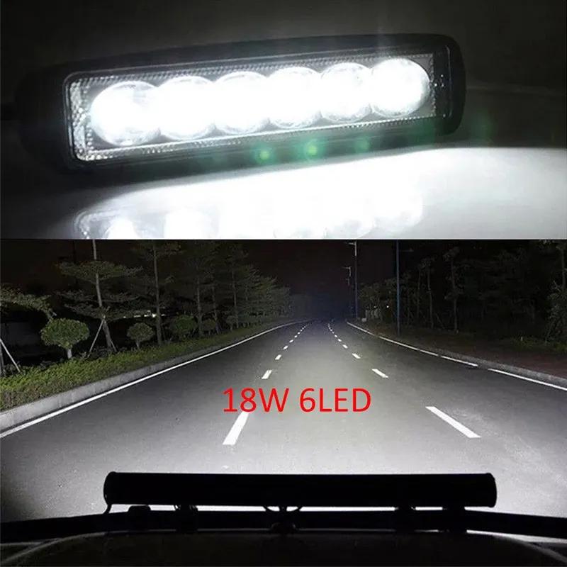 2PCS 18w 6 LED Car Work Light DRL Spotlight High Bright Waterproof Auto Offroad SUV Truck Headlights Driving Lamp 12V 24V 6000K