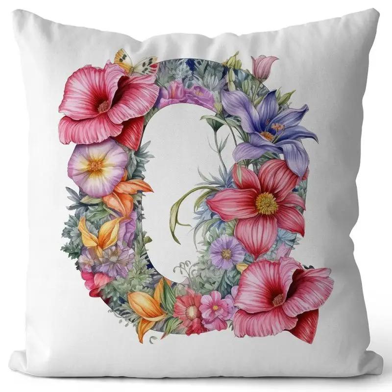 English Letter Flower Print Sofa Cushion Cover Suitable For Home Living Room Decoration Hotel Hospital Dormitory Pillow