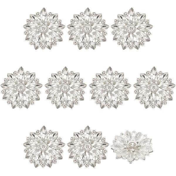 FINGERINSPIRE 10 Pcs Flower Rhinestone Shank Buttons - 26mm/1inch Clear Crystal Floral Sew On Buttons with 1-Hole for DIY Craft Bouquet Clothes