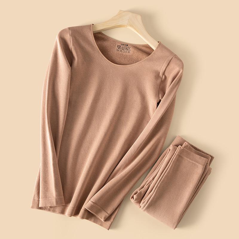 

Комплект женского термобелья: Плотный бархат, бесшовный, с круглым вырезом для осени и зимы One Size