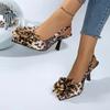 Fashion Sexy Big Flower Sling Back Pumps Women 2025 Summer Thin High Heels Shoes Women Leopard Pointed Toe Nightclub Shoes Size 35-43