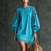 Damen Boho Quastenärmel Kurzkleid Lockerer Schnitt Mehrfarbig für Arbeit und Urlaub