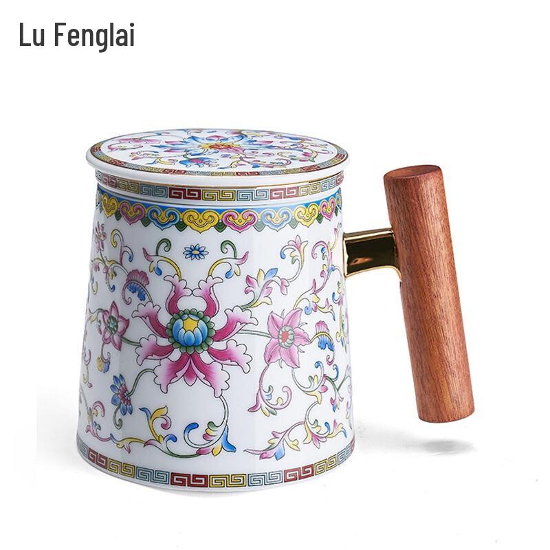 Керамическая чайная кружка Lufenglai с эмалью цвета слоновой кости, с крышкой и фильтром
