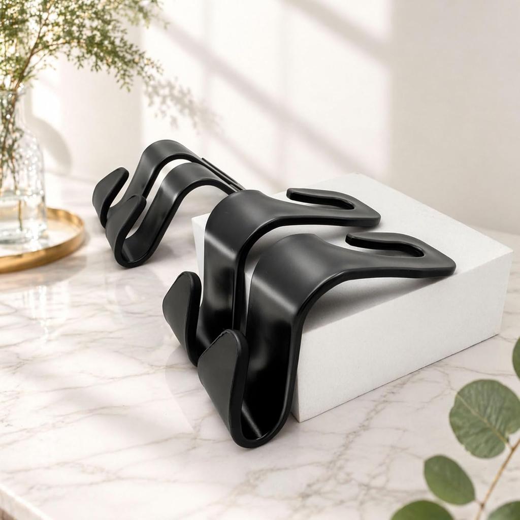 Black 4-Pack Car Headrest Hooks, Rotating Vehicle Seat Organizer for Purses, Handbags, Groceries, Backpacks, and Coats