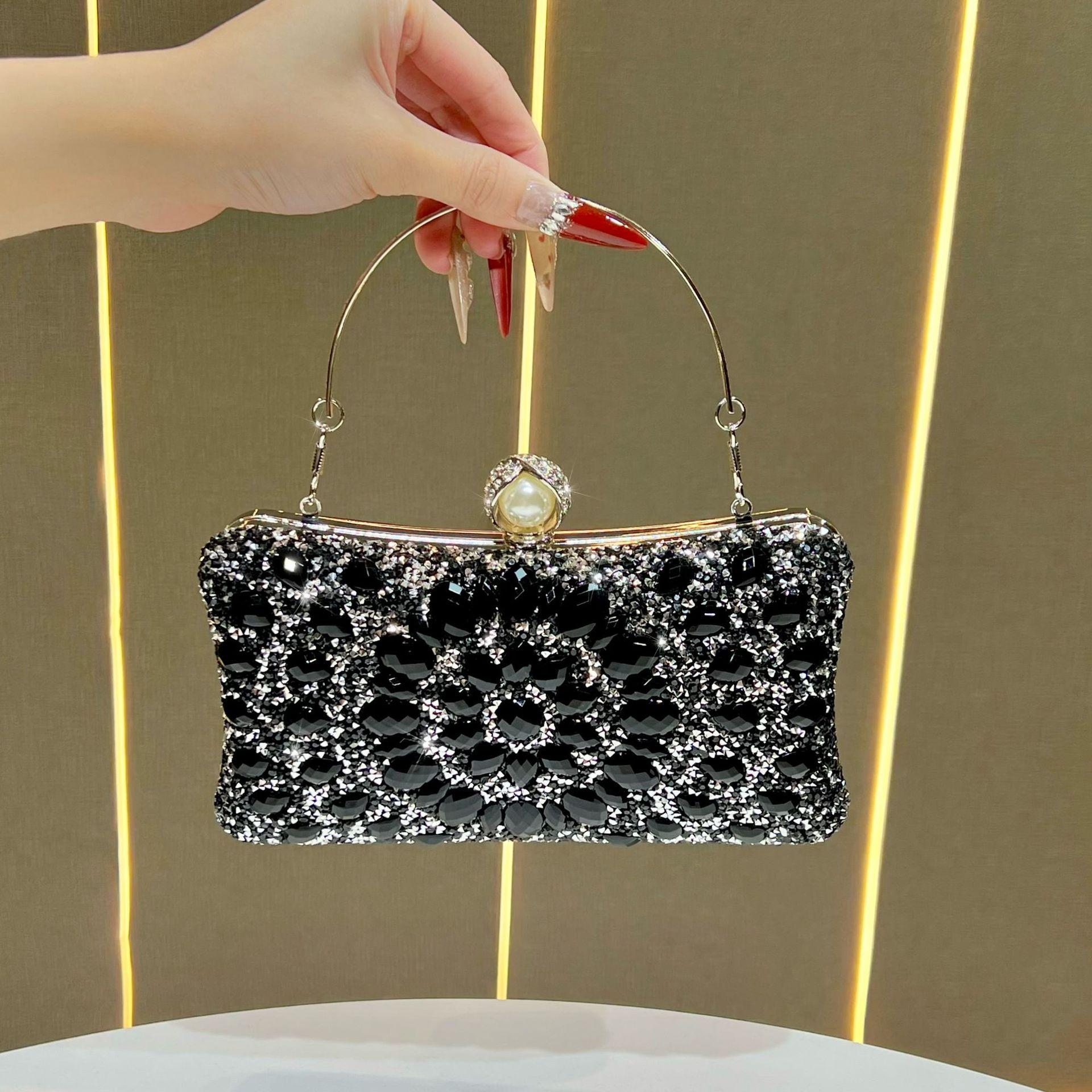 

high-end women s fashion clutch bag, light luxury messenger bag, flash diamond handbag. чёрный