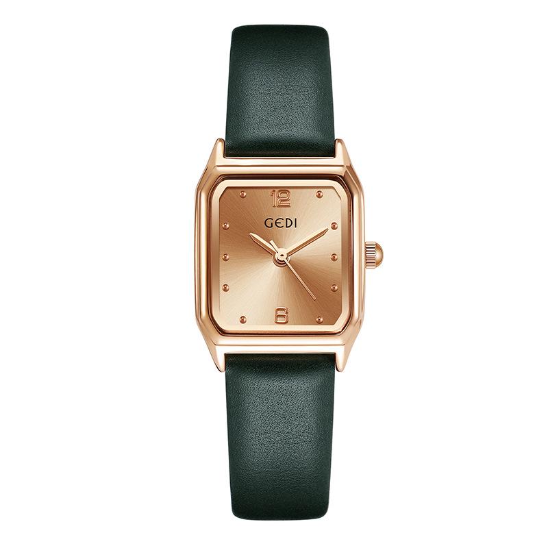 Gedi Women's Square Dial Leather Strap Quartz Waterproof Watch