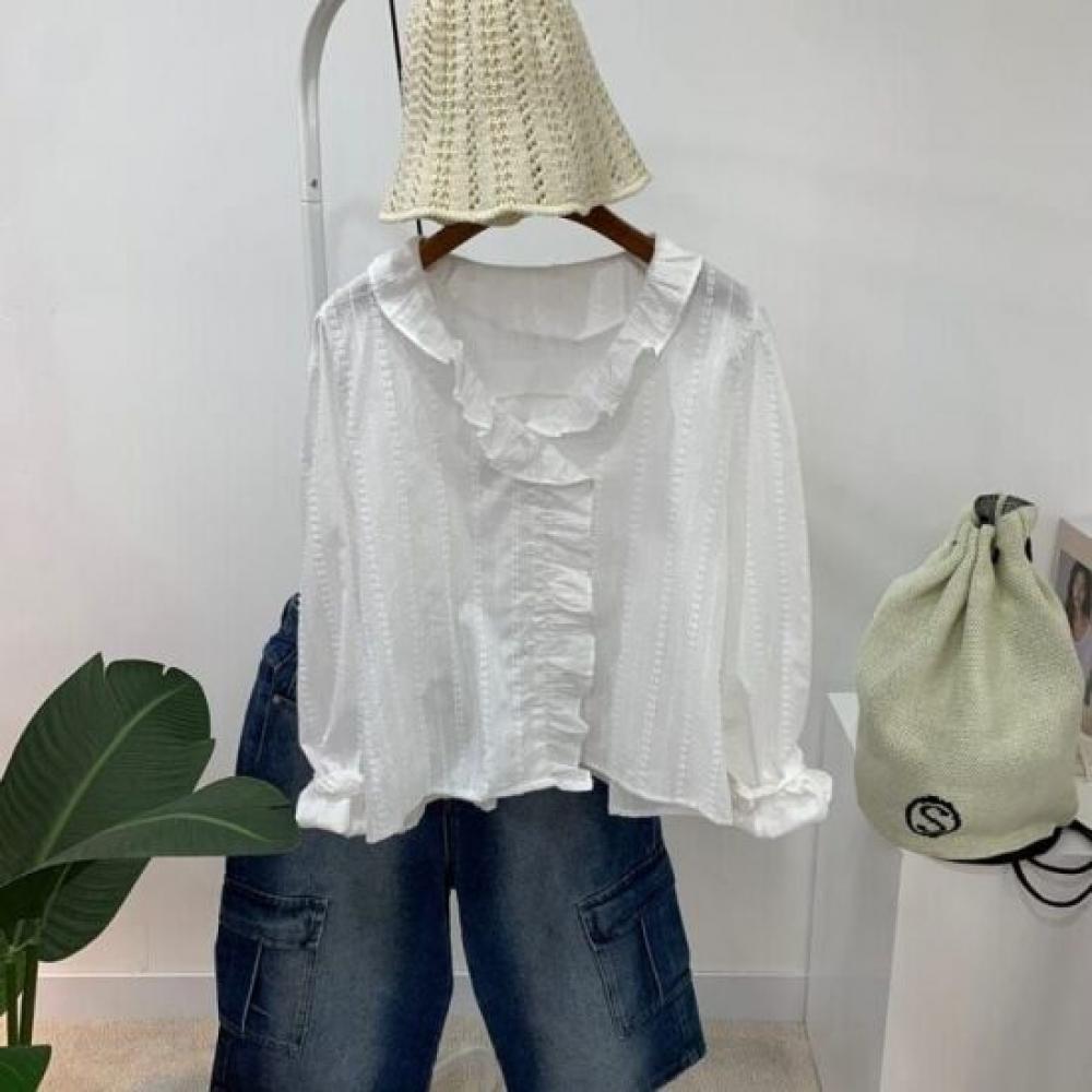 C S In The Room mInky Frill V neCk Embroidery Long SleeVe blouSe 3Color C