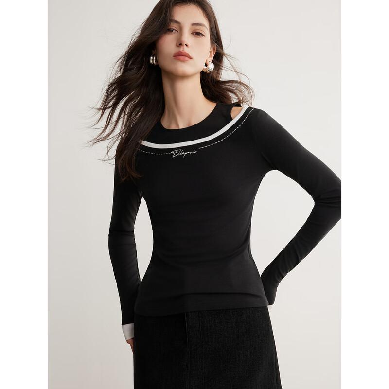 ELLE Women s Faux Two-Piece Off-Shoulder Long Sleeve Tee M