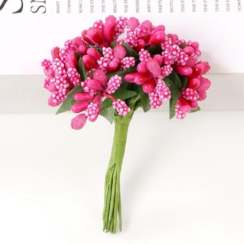 72Pcs Cherry Artificial Flower Heads Home Room Decoration Christmas Bouquet New Year 2025 Party Craft Flower Wreath Gift Accesso