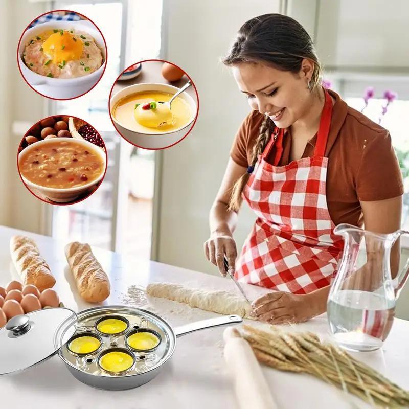 Egg Poacher Pan Stainless Steel Poached Kitchen Egg Cooker Perfect Poached Eggs Maker Induction Cooktop Egg Steamer Frying Pans