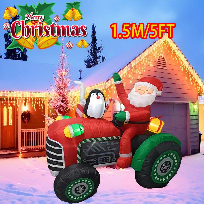 

1.5M/5FT Santa Drive Tractor Christmas Inflatable Decorations with LEDs Toys Mdodel Xmas Outdoor Ornament New Year Garden Decor AU Plug