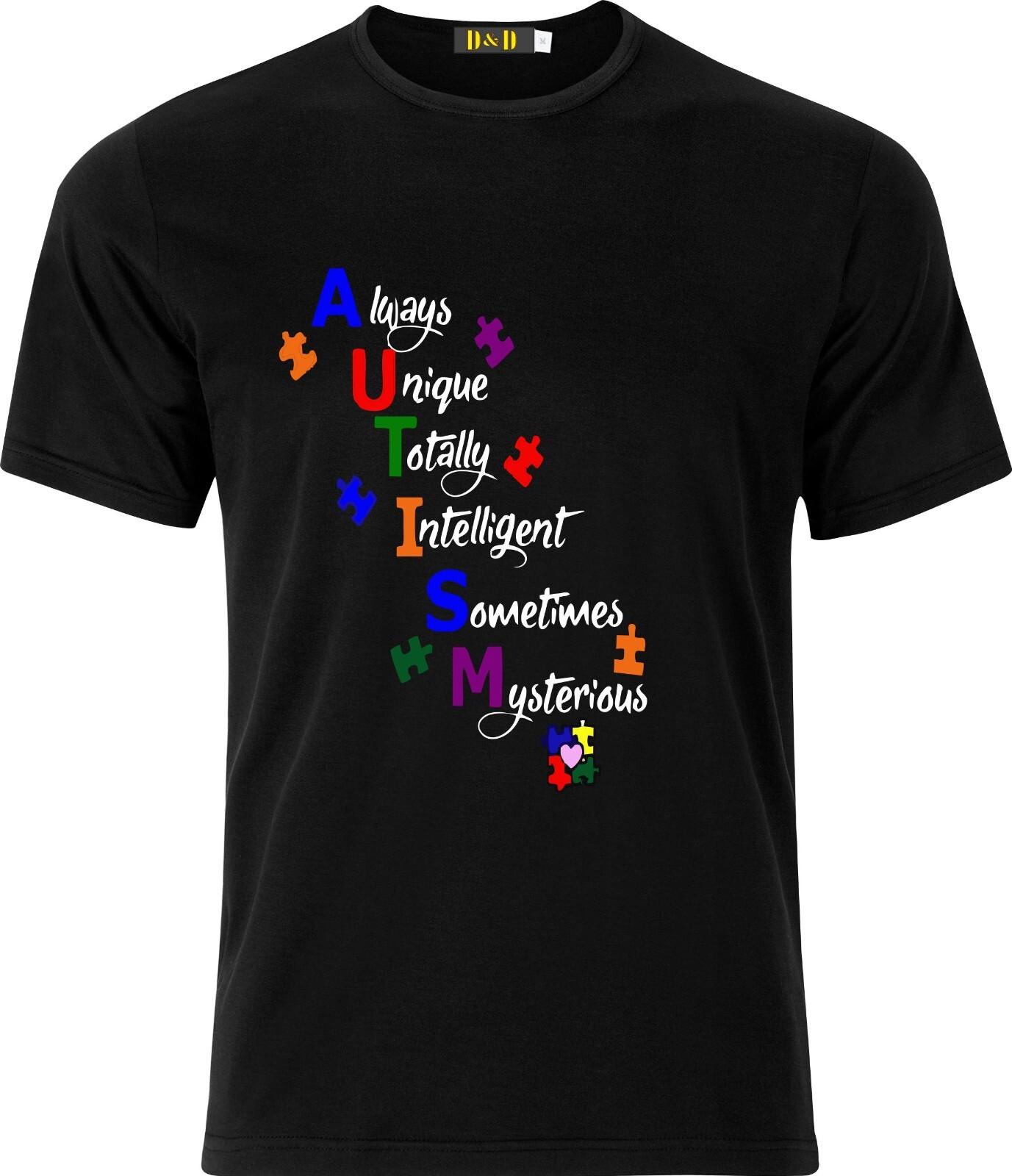 Always Unique Autism Full Colour D.T.F Black Cotton Funny T Shirt Mens Womens Tees Top XL