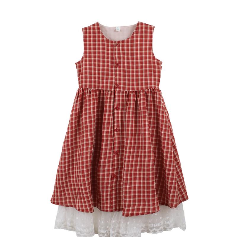 Girls' Plaid Lace Sleeveless A-line Dress