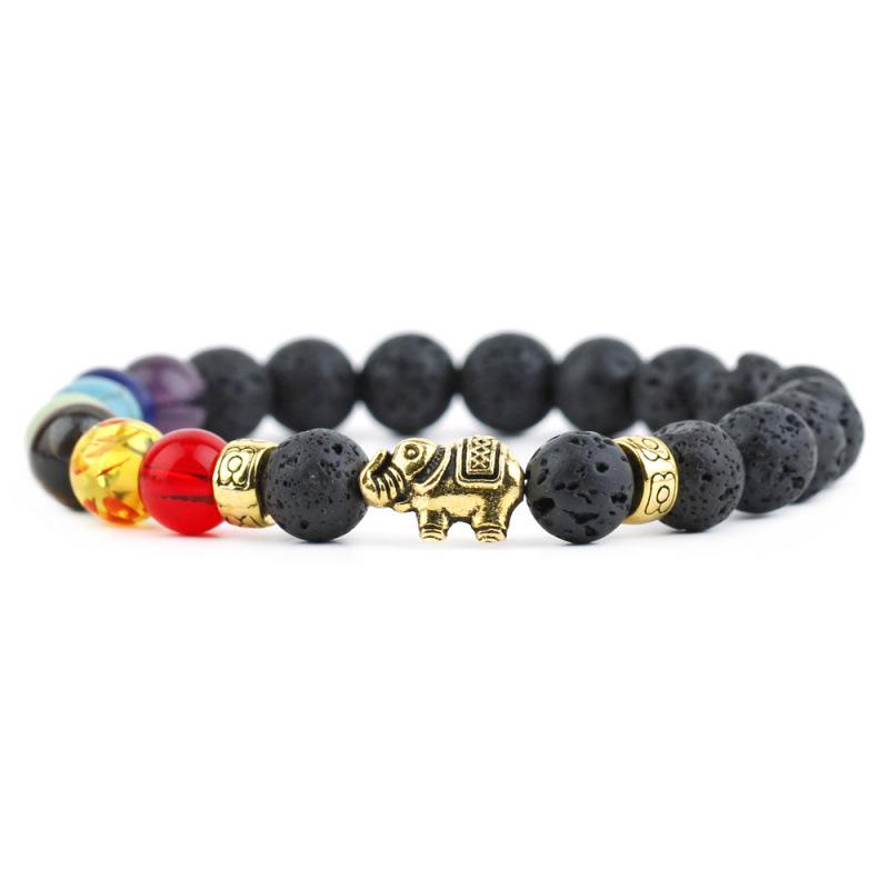 Weathered White Agate & Lychee Chalcedony Elephant Bracelet for Men & Women