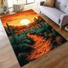 Sunset Desert Scene Carpet with Cactus Pattern, Warm Earth Tones Design Suitable for Use As an Anti-slip for Living Room Bedroom Sofas