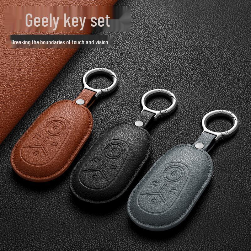 Geely Key Case Genuine Leather for Xingyue, Boyue, Galaxy, Xingyuan, Emgrand, Xingrui, Bin Yue, ICON, Bin Rui with Buckle