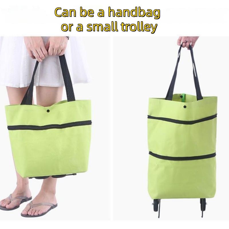 

Foldable portable shopping bag with wheels, Large capacity storage bag, Expandable dual-purpose shopping bag yellow
