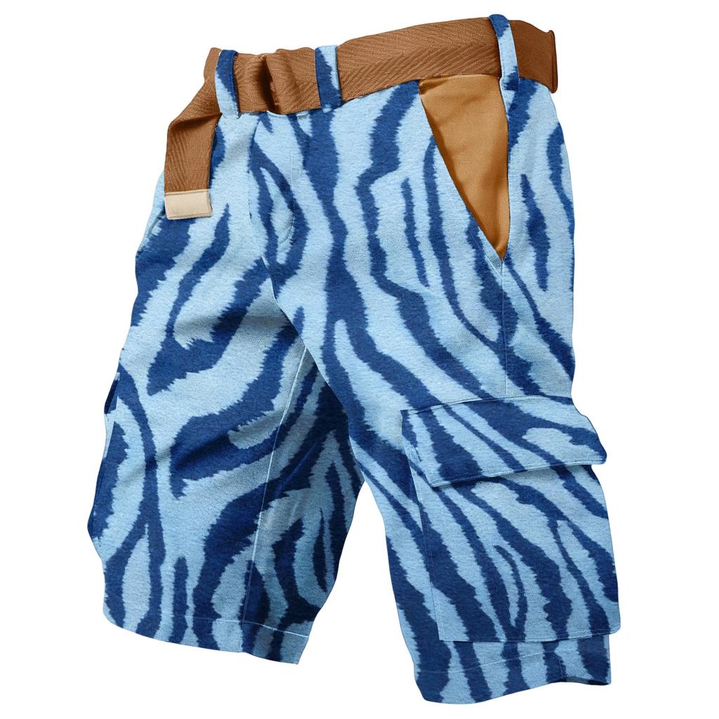 Men's Casual Cargo Shorts with Multiple Pockets, Leopard Print, Lightweight, Belt Not Included