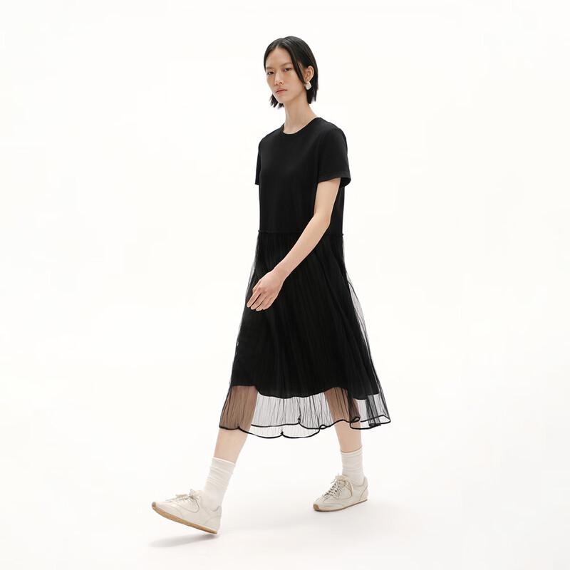 Broadcast Mesh Panel Short Sleeve French Style Midi Dress