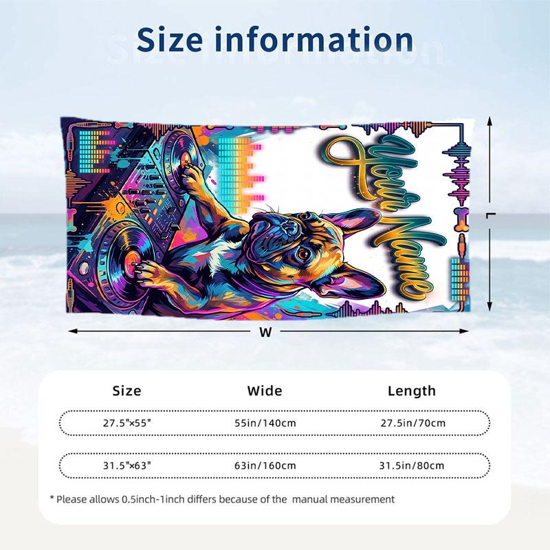 Dog Theme Beach Towel Personalized Custom Name & Text Soft Quick Dry Beach Towel for Swimming Travel