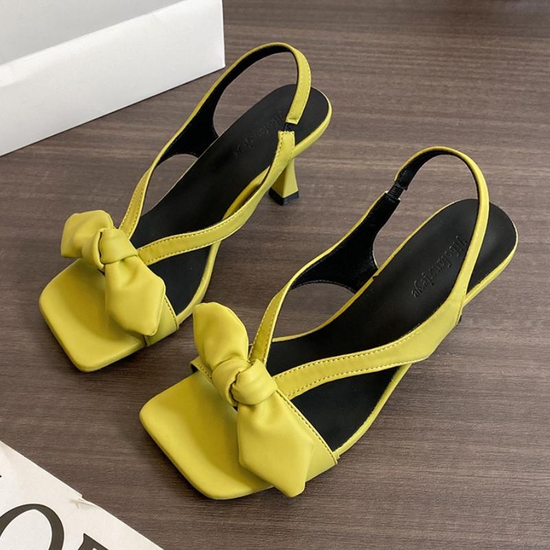 Fashion Sexy Women Bow High Heels Sandals Designer Heeled Shoes 2025 Trend Summer New Fad Stilettos Pumps Square Toe Sandalias De Mujer