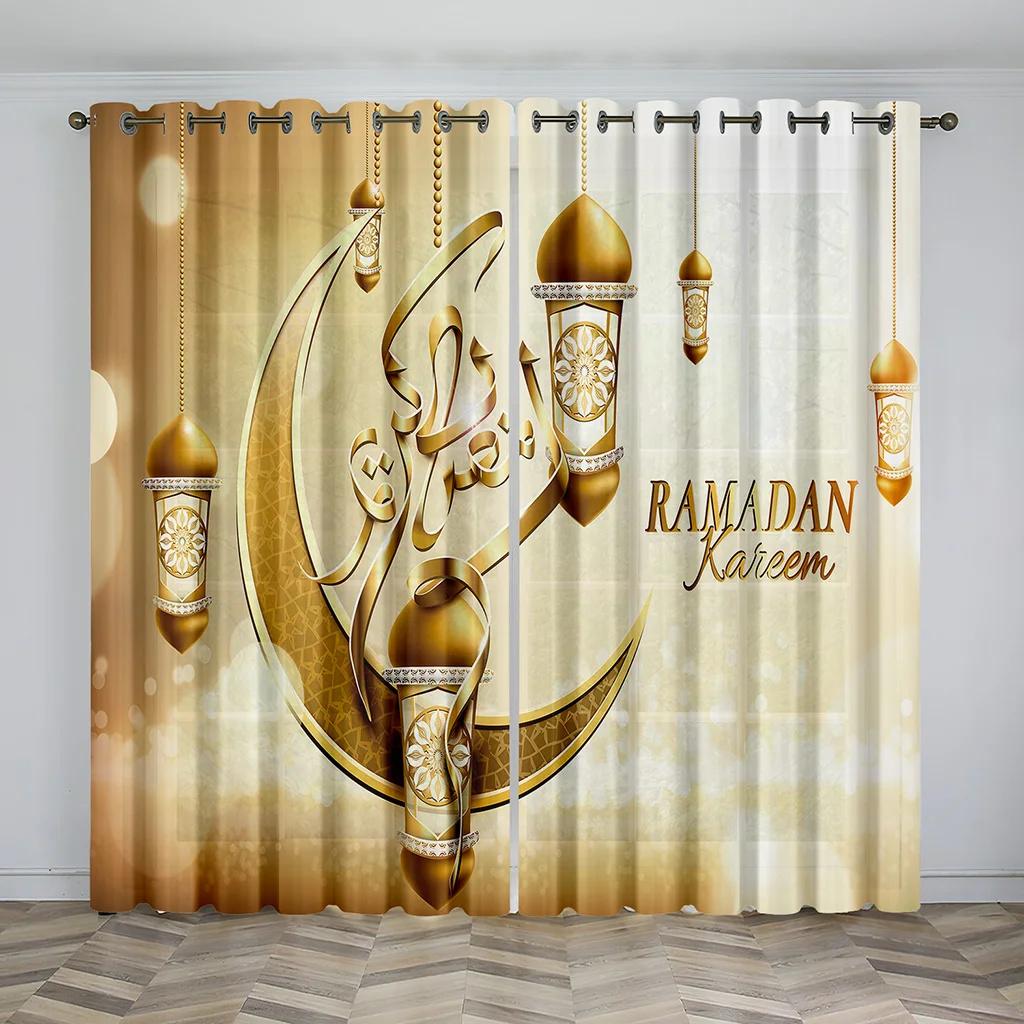 Luxury Muslim Ramadan Festival Sunshade Curtains 2 Panels Islam Home Decor Curtains Living Room Bedroom Balcony Study Room Decor