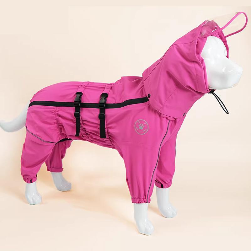 Dog Rain Coat Hooded Detachable Dog Raincoat Waterproof Dog Jump Suit Adjustable Dog Rain Jacket Reflective Large Dog Clothes