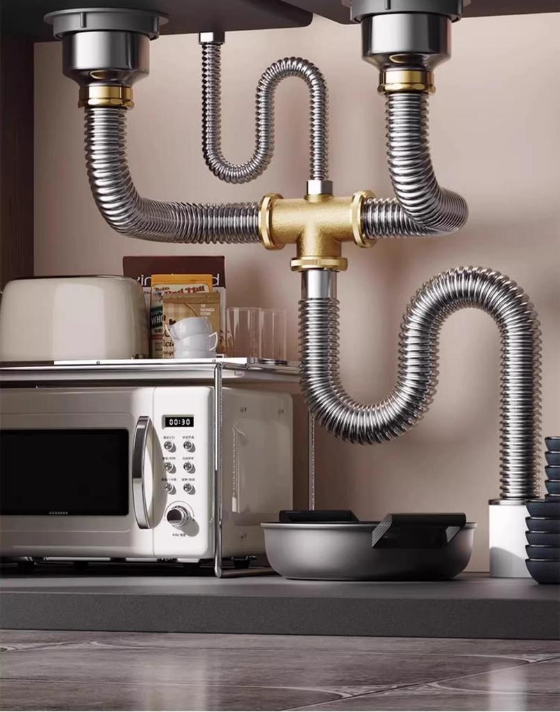 Stainless Steel Double Bowl Kitchen Sink Drain Pipe Set with Anti-odor Feature