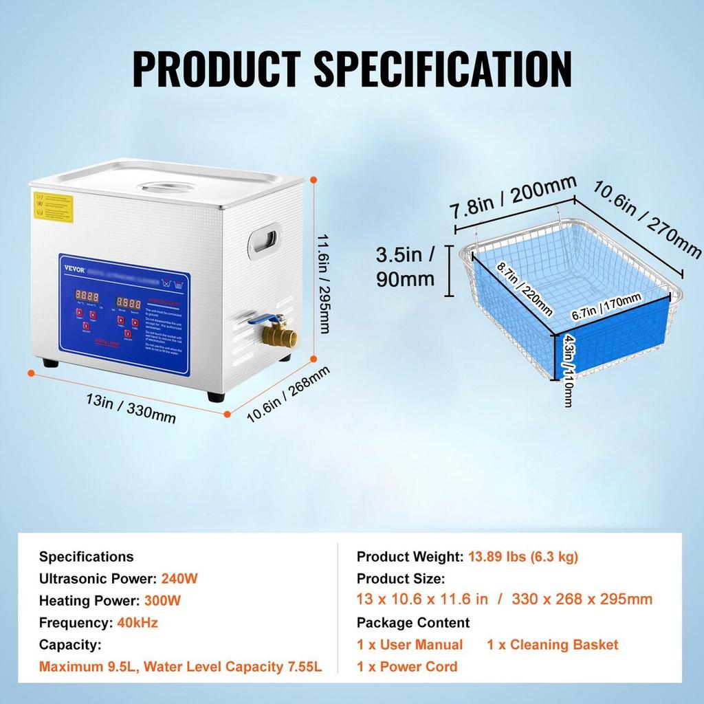 10L Ultrasonic Cleaner Machine Stainless Steel Ultrasonic Cleaning Machine Digital Heater Timer Jewelry Cleaning for Commercial Personal Home Use(10L)