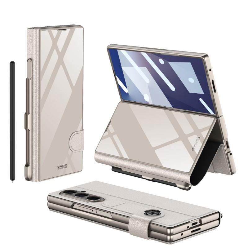 Galaxy Z Fold7 Flip Cover Case With Pen Slot Protective Leather Shell Men Stylish Foldable Phone Accessory