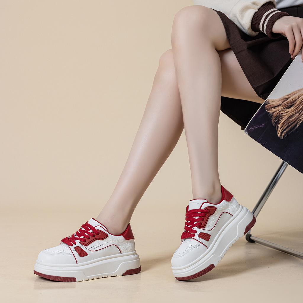 Leather platform early spring new sports height increase lightweight single shoes